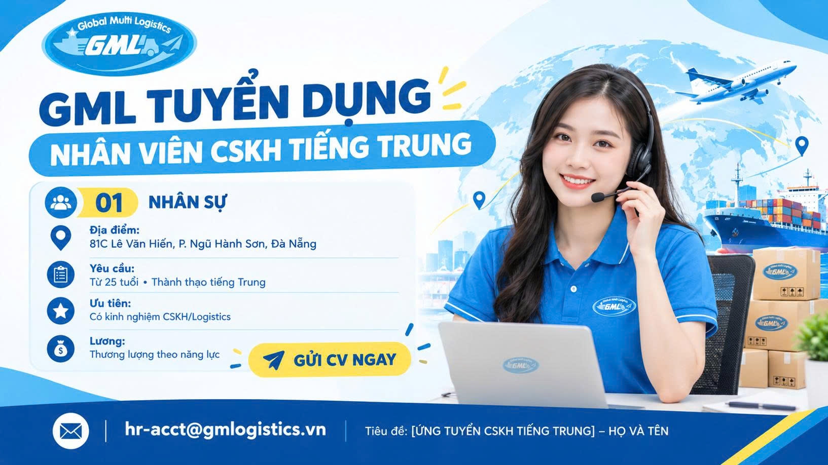 GML TUYỂN NHÂN VIÊN CSKH TIẾNG TRUNG